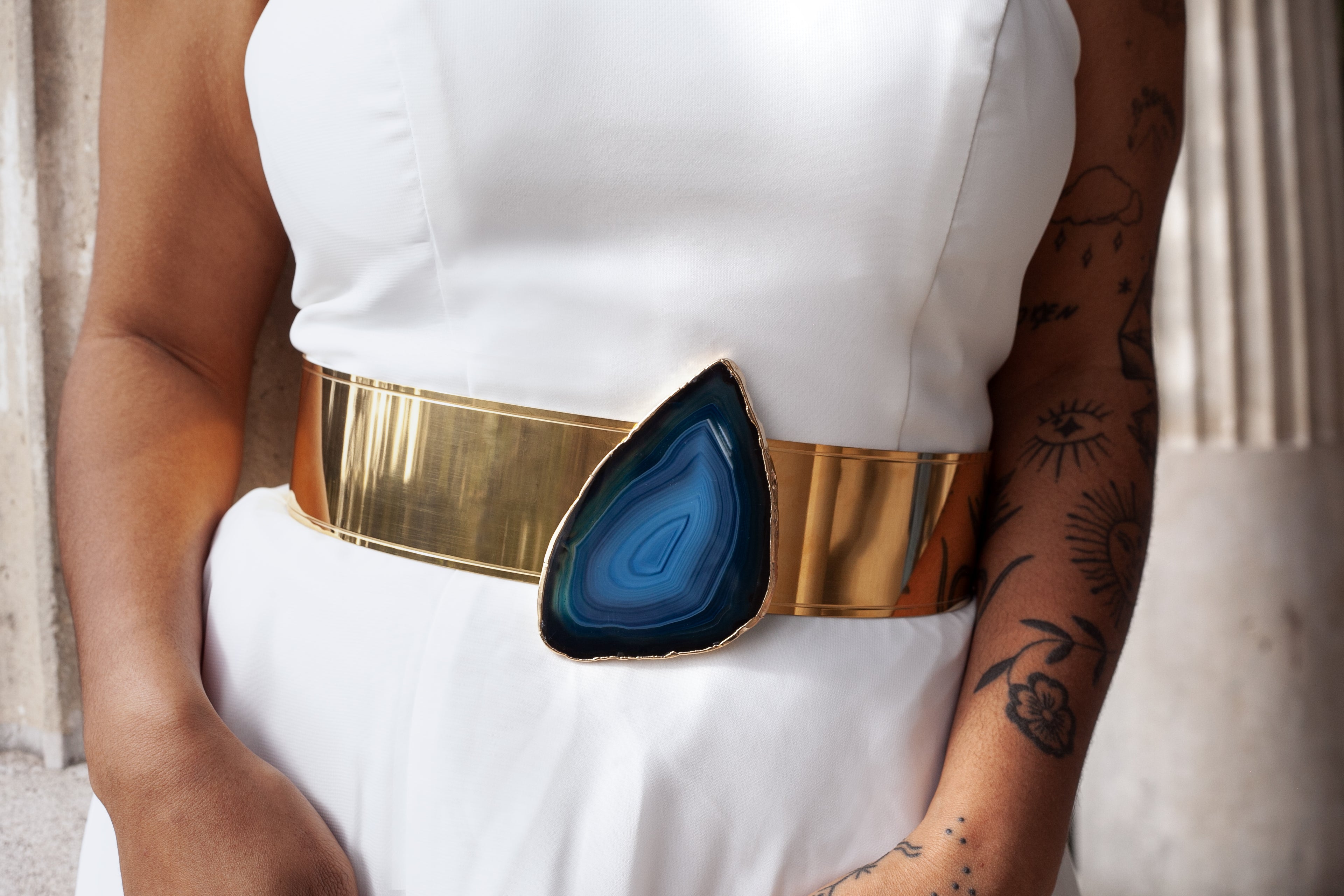 ceinture bijou boucle dor paris magique mystique magnetique femme agate bleu